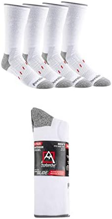 Avalanche Men's Crew Sock Anti-Blister Heel Toe Apoio A Arch 360 graus Almofada completa, 4 pares