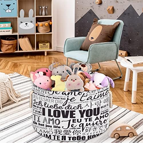 Eu te amo grandes cestas redondas para cestas de lavanderia de armazenamento com alças cestas de armazenamento de cobertor