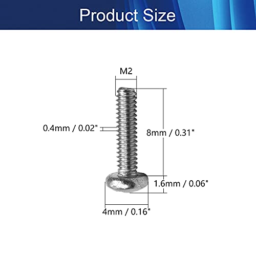 Bettomshin m2 x 8mm parafusos de máquina pan phillips parafuso cruzado parafuso da cabeça 304 prendedores de aço inoxidável