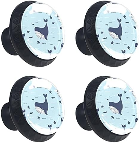 Botões de gabinete de cerveja Botões de peixe de baleia azul botões de mobília preta botões de hardware de vidro cristal