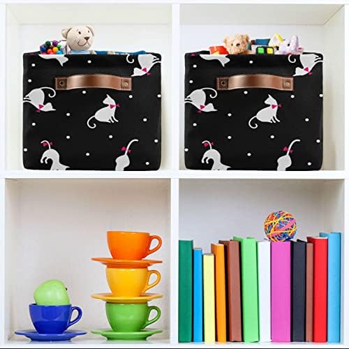 Kigai elegante cestas de armazenamento de prateleira de gatos, caixas de armazenamento de tecido dobrável com alças de couro para organizar roupas, brinquedos, toalhas, quarto, banheiro, berçário, escritório