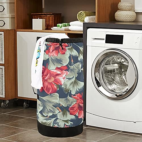 Folhas de flor Bola de lavanderia mochila de roupa pesada com alças e alças de ombro Viagem Bolsa de roupa com tração de tração