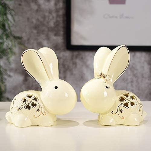 Zamtac moderno branco desenho animado casal de coelhos pequenos ornamentos de cerâmica decoração artesanato artesanato de porcelana