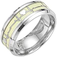 Moda luminosa escura anel de anel de aço inoxidável promessa jóias brilhantes de anel de batimento cardíaco para homens anel
