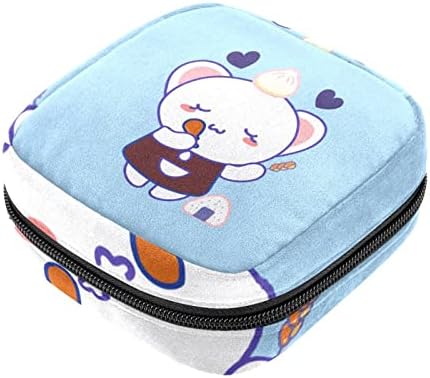 Bolsa de armazenamento de guardanapos sanitários de Oryuekan, bolsas de zíper menstrual reutilizável portátil, bolsa de armazenamento de tampões para mulheres meninas, desenho animado de animais e comida adorável
