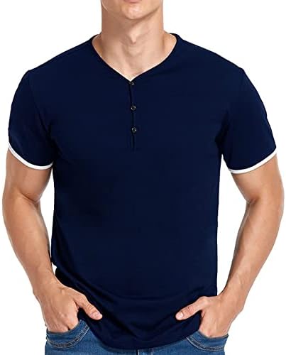 Camiseta de verão para camisa de pólo masculino Moda de manga curta Tops de cortes de cor sólidos botão de lapela henley