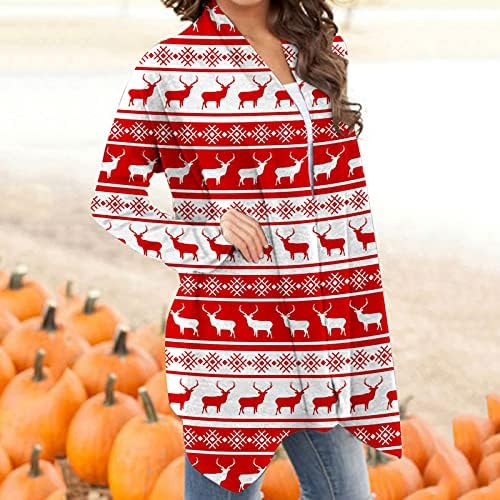 Atualizações femininas Cardigã de Natal Cardigã solto suéter impresso, suéter de cardigã cortado de corpida longa e robusta