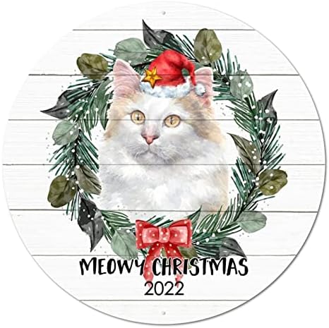 Sinal de metal redonda grinalda floral gato miaw natal christeiro signo de grinaldas signo de pub sigil signo signo rústico