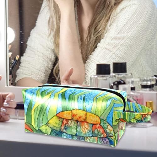 Bolsa de maquiagem, bolsa de cosméticos, organizador de bolsa de maquiagem à prova d'água, tartaruga aquarela