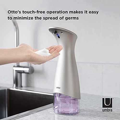 Umbra Otto Distribuidor automático de sabonete sem toque, bomba livre para cozinha ou banheiro, 8,5 oz, níquel