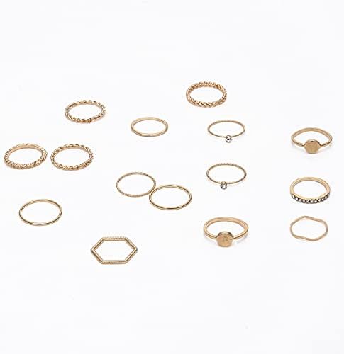 Anéis para garotas gem Crystal 15pcs anéis de junta de ouro para mulheres anéis bohemia