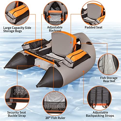XPROUTDoor Tubo de flutuação de pesca inflável com tiras de mochila ajustáveis, bolsos de armazenamento, régua de peixe, barco de pesca
