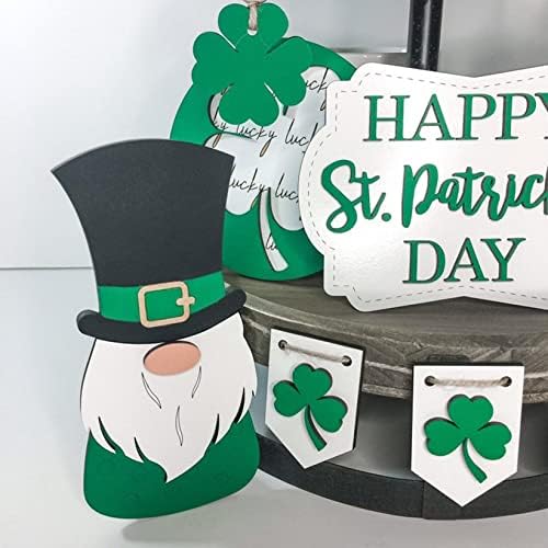 Decoração do dia de St. Patricks - Bandeja do dia de St. Patricks, decoração da fazenda, bandeja de dois camadas branca com 3 sinais