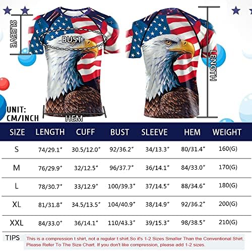 Rcimuue masculino masculino bandeira americana sinalizador patriótico camisetas nos 4 de julho de compressão de compressão