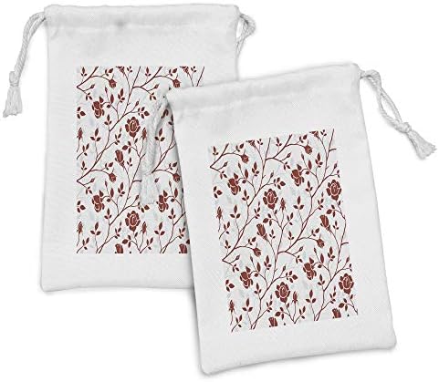 Conjunto de bolsas de tecido floral de Ambesonne de 2, Roses de arranjo floral monocromático Folhas de galhos retro