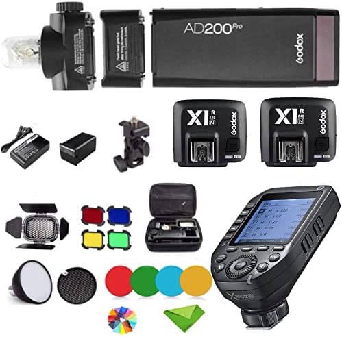 Godox ad200 pro ad200pro flash com xproiin e 2 × godox x1r-n estroboscópio speedlight 200ws 2.4g, 1/8000 hss, 0,01-1,8s