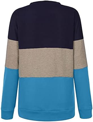 Sorto para mulheres, mulheres casuais blocos de colorido Crewneck Sweatshirt lateral Split Pullover Tops de mangas