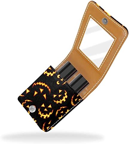 Mini estojo de batom com espelho para bolsa, Halloween Horror Pumpkin Portable Case Holder Organization
