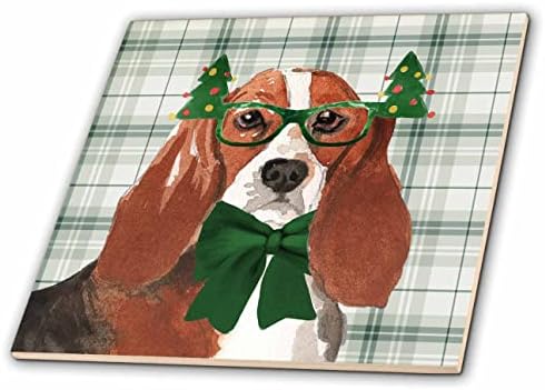 3drose Christmas Basset Hound e Green Plaid Christmas para o amante de cães - azulejos