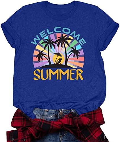 T-shirt de férias havaianas para mulheres Sunshine Beach Graphic Camisetas Verão Casual Manga curta Tops Blushes Crewneck