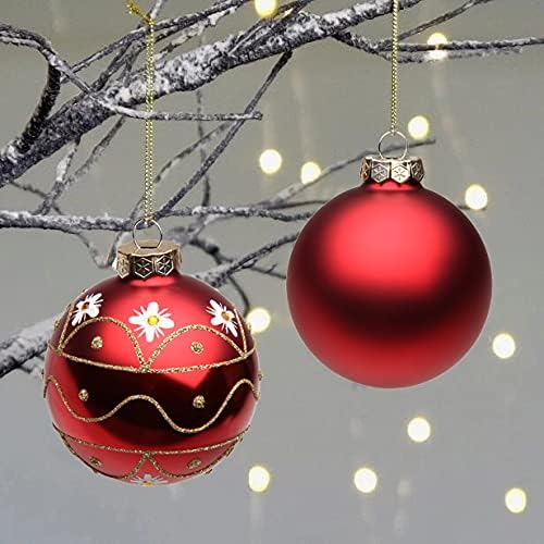 3,15 Bolas de enfeites de natal 9 PCs Ornamentos de árvore de Natal Conjunto de enfeites de bola de Natal vermelhos Bolas de Natal de vidro com loop de suspensão para decoração de festas de casamentos para férias de férias de Natal