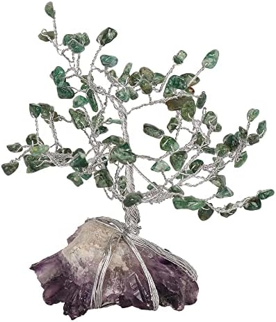 Árvore de cristal de chakra verde natural com base de ametista com propriedades de cura, árvore de dinheiro do Bonsai Feng Shui para