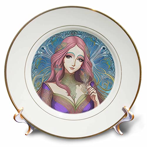 3drose Art Nouveau Mulher. Princesa de fantasia inteligente e doce com cabelos ruivos - pratos