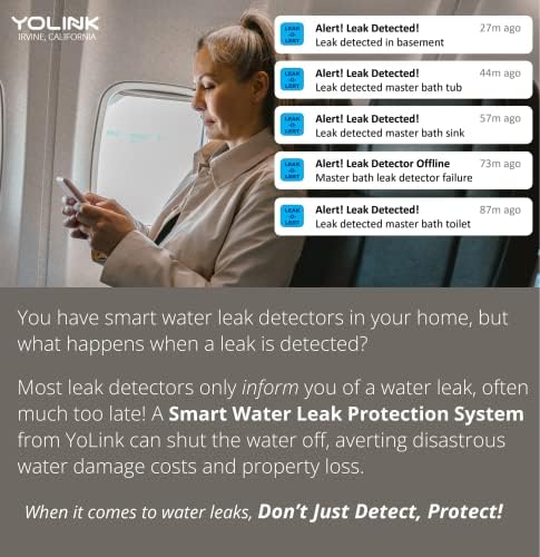 Sensor de vazamento de água Yolink, lora até 1/4 de milha de variação de água inteligente e detector de inundações, SMS/Texto, e-mail