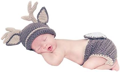 Pinbo® Baby Photography Prop crochê de malha de veado -chapéu de chapéu de fralda de fralda