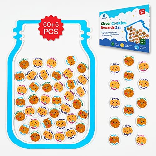 Simples Magic 50+5 PCs Magnetic Clever Cookies Rewards Jar para crianças - Ferramentas de sala de aula de gerenciamento de comportamento, sistema de recompensa de jarra de mármore para sala de aula, gráfico de recompensa de comportamento positivo para sala de aula