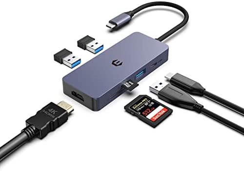 USB C Hub, 7 em 1 Adaptador USB C para USB 4KHDMI MultiPort Dongle Compatível com laptop, MacBook Pro, iPad e mais dispositivos