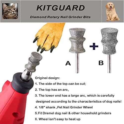 Kitguard diamante dremel cachorro unhas bits para rotação ferramenta-1/8 '' dremel cachorro moedor de unhas de prego pregos grier de unhas trabalham para animais cuidados com unhas 2-pacote