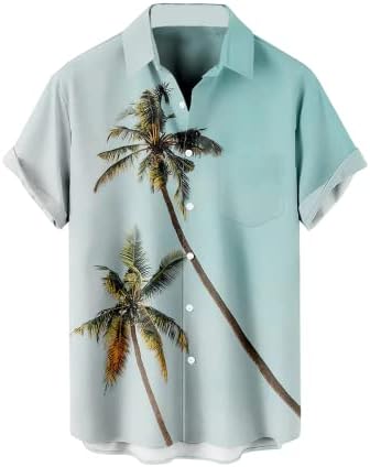 Camisas havaianas impressas no verão de Romever para homens, botão de férias de manga curta camisas para baixo