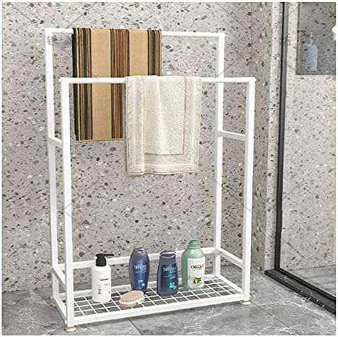 -Prateleira de secagem de toalhas independentes com barras de prateleira e cabide, suporte de banheiro de toalhas de metal, resistente à ferrugem, fácil de montar prateleiras da varanda do banheiro/branco/70 * 23 * 100cm