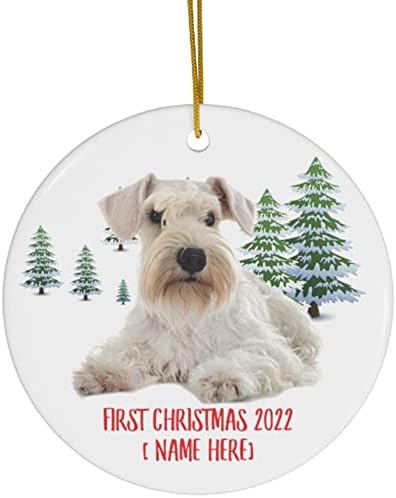 Nome personalizado Ano personalizado Miniatura Schnauzer White Primeiro 2023 Arexos de árvore de Natal Presentes Ano Novo 2024