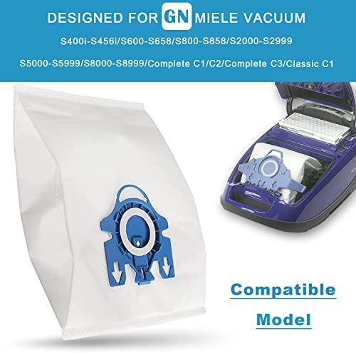 E-Hao 12 pacotes sacos de pó de pó para MIELE 3D GN Airclean Bags Substituição para Classic C1, Complete C1, C2, C3, S270, S400,