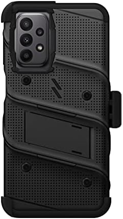 Pacote de parafuso Zizo para Galaxy A23 5G Case com protetor de tela Kickstand Holster cordão - preto