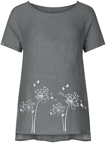 Camisa superior para feminino Manga curta 2023 Crew pescoço de pescoço linho de linho de algodão impressão de flor de flor de flor vs vs
