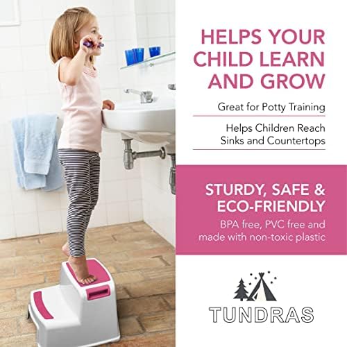 Extra Sturdy Two Step Kids Step Stools - 2 pacote, rosa - criança, etapas de segurança para crianças para o banheiro, cozinha e vaso
