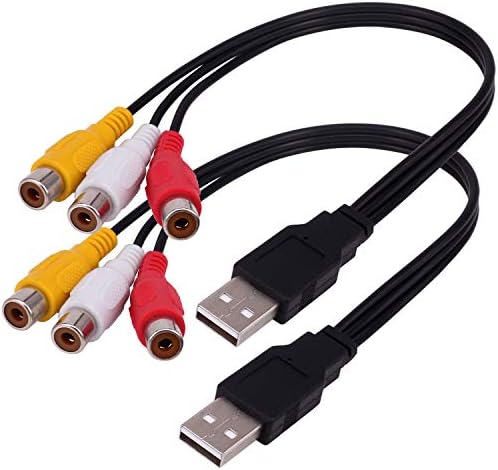 Cabo USB a 3RCA, Yeworth [2 pacote] 0,25M USB Male a 3 RCA Female Jack Splitter Audio Audio Av Composite Adapter Cable cabo para TV/PC