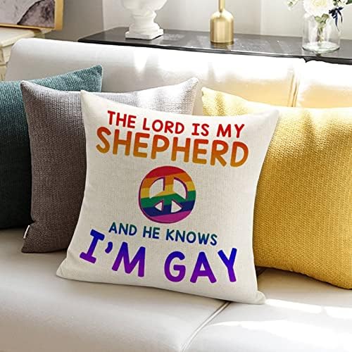 Capa de travesseiro de arremesso O Senhor é meu pastor e ele sabe que eu sou uma almofada gay de travesseiro gay