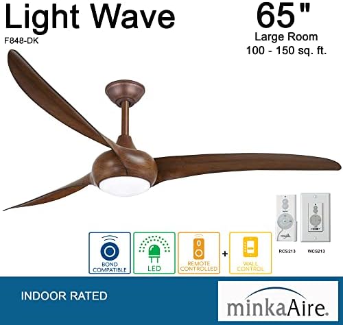 Ventilador de teto Minka-Aire F848-DK Wave 65 , acabamento KOA angustiado com controle de parede remoto e adicional