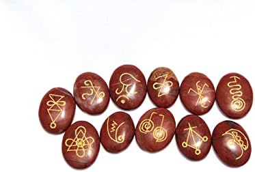 Jet Red Jasper K-Aruna Reiki 11 Conjunto de pedras oval Crystal Gemstone Gemstone Gravada Chakra Balanced Balancing Pouch Espiritual