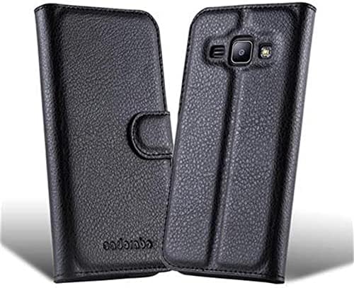 Caso Cadorabo Book Compatível com Samsung Galaxy J1 2015 em Oxid Black - com fechamento magnético, função do suporte e slot para