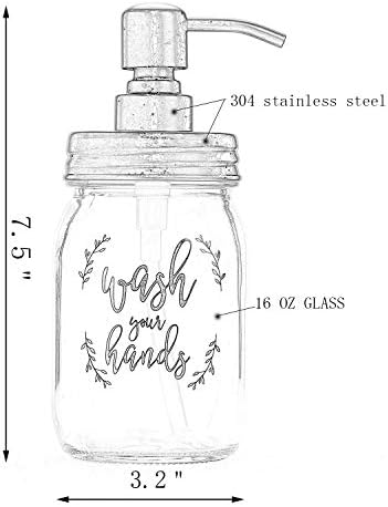 Garrafas de bomba de 16 onças JSOON, dispensador de sabão de mão de jarra de pedreiro, bomba de aço inoxidável - vidro