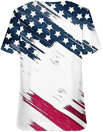 American Flag V pescoço camisetas para mulheres de verão Casual 4 de julho Dia da independência Tops Estrela as blusas gráficas listradas