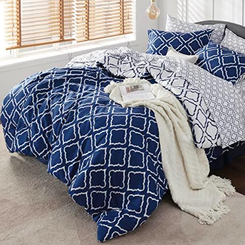Bedsure Bed em uma bolsa - edredom size queen size 7 peças, canteiro com 1 edredom, 1 travesseiro, 1 travesseiros, 1 folha plana, 1 folha ajustada, azul marinho azul marinho