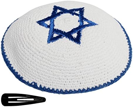 Erez Oved Kippik Star of David Jewish Kippahhat para homens e crianças com clipe lindamente tricotado