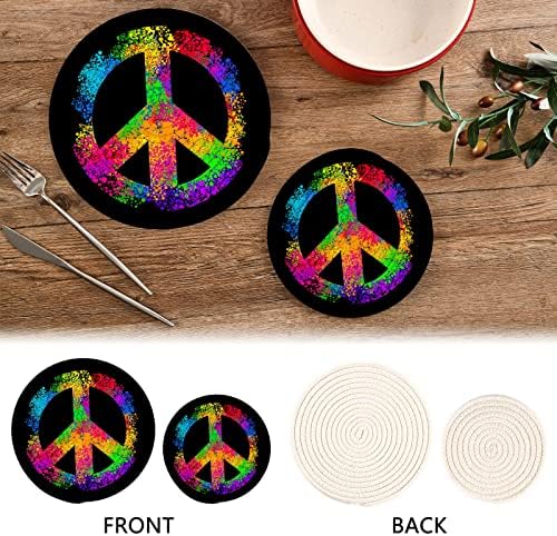 Símbolos hippie amam os suportes de panela da paz para trivins de cozinha para pratos quentes 2 pcs resistentes a calor