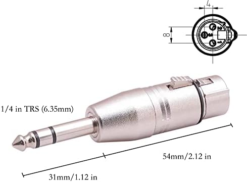 Seefeful XLR fêmea a 1/4 Adaptador TRS, Feminino Balanced XLR a Quarto polegadas 6,35mm Adaptadores masculinos - 3 pacote